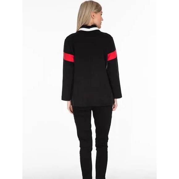 NEW MULTIPLES 3/4 sleeve zip thru collar solid twill knit & print jersey knit ja - Picture 3 of 3